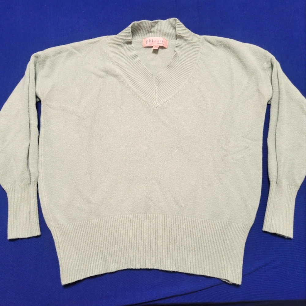 Philosophy Women's Light Green V Neck Knit Sweater